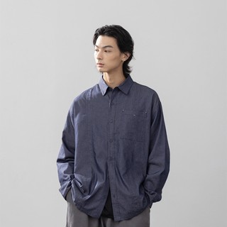 QUEENSHOP F 男裝 牛仔長袖襯衫(藍) 現+預 【01025698】