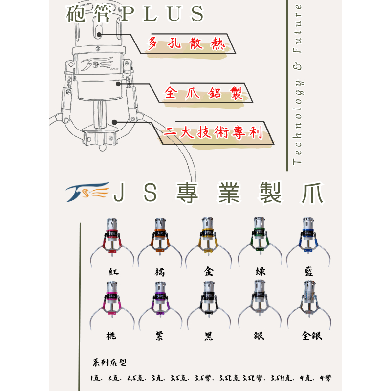 JS專業製爪《砲管PLUS》 1號香水爪《全鋁製 機械爪系列 》 專區