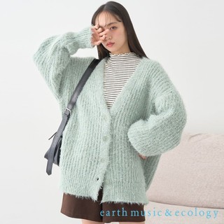 earth music&ecology 金蔥紗線混紡毛絨V領中長版針織罩衫(01000962600)