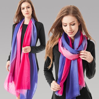 Seoul Show首爾秀 80支紗100%幼綿羊毛圍巾披肩 紅藍漸層撞色