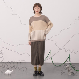 【MOSS CLUB】立體坑條壓褶排釦針織裙 咖