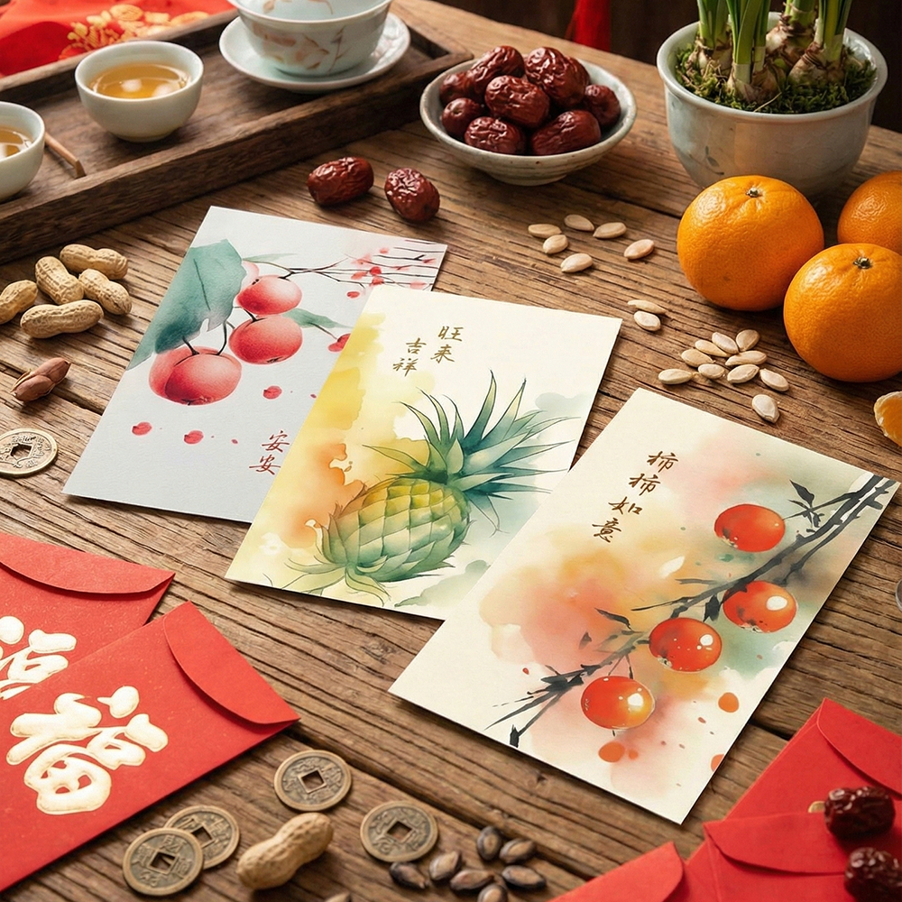 蘭堂｜新年賀卡 新年卡片 水果卡片 萬用卡片 水果禮盒卡片 祝福卡片 花束卡片(200張可客製）