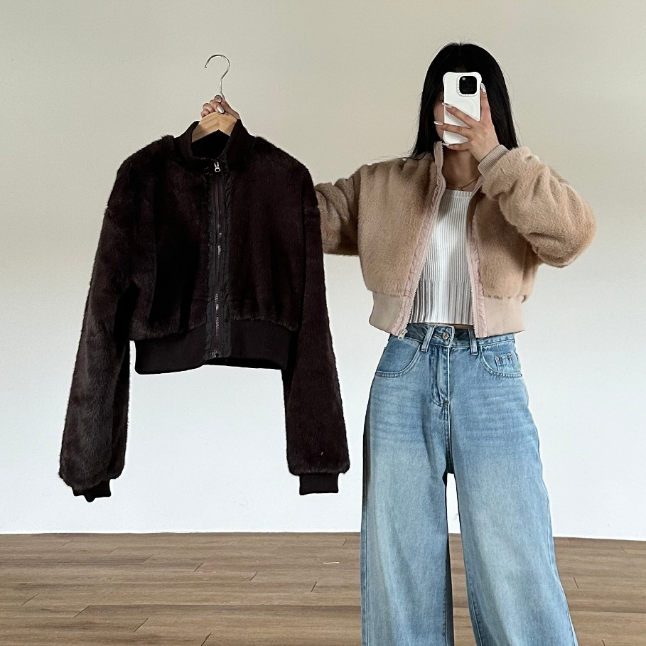 平價衣著 毛茸茸熊寶寶外套 短版外套 毛毛外套 夾克 熊寶寶外套 小香風 韓系穿搭 韓版 秋冬女裝 保暖外套 皮草外套