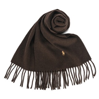 POLO Ralph Lauren刺繡小馬雙側流蘇羊毛圍巾(深棕)780933-5｜GoBrand購名牌