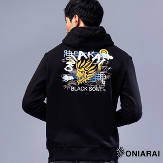 BLUE WAY 鬼洗 ONIARAI - 男款 經典日式元素鬼頭連帽長TEE(黑)
