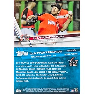 Clayton Kershaw 棒球卡 MLB 2017 TOPPS UPDATE US223 大聯盟 道奇隊 書僮