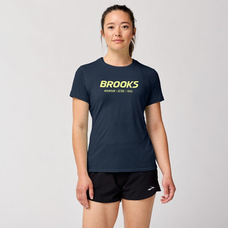 【BROOKS】女 Distance 距離 短袖上衣 3.0 深夜藍/BR山系Logo (221669458)