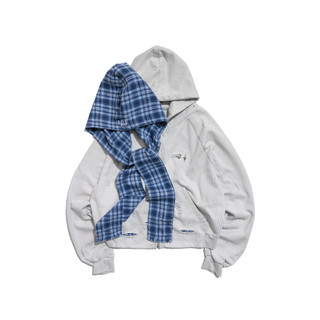 CZN｜E'TREALOUEST Removable Hood Zipper Jacket - Gray