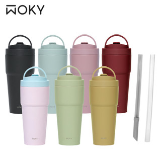 【WOKY 沃廚】輕芯鈦瓷渾圓杯770ml (附矽膠吸管+Tritan彈跳吸管)