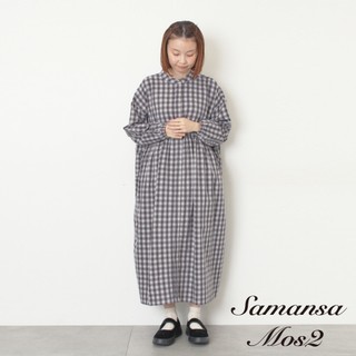 Samansa Mos2 格紋/碎花圖案暖感面料立領連身洋裝(0F001373210)
