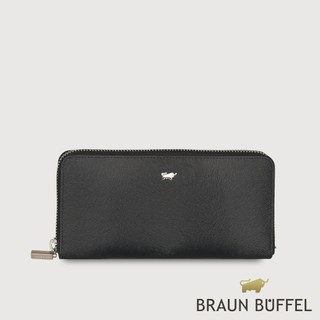 【BRAUN BUFFEL】潘-A 8卡拉鍊長夾-黑色(德國小金牛台灣總代理)/BF869-602-BK