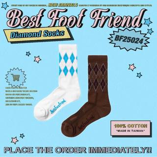 BFF Symptom Socks DIAMOND 棕色 白色 菱形 刺繡 中筒襪 長襪【BF25024】