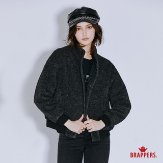 BRAPPERS 女款 立領毛絨排釦外套-黑灰