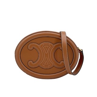 Celine 展示品 Cuir Triomphe Oval 橢圓牛皮斜背手袋-mini(黃褐色)