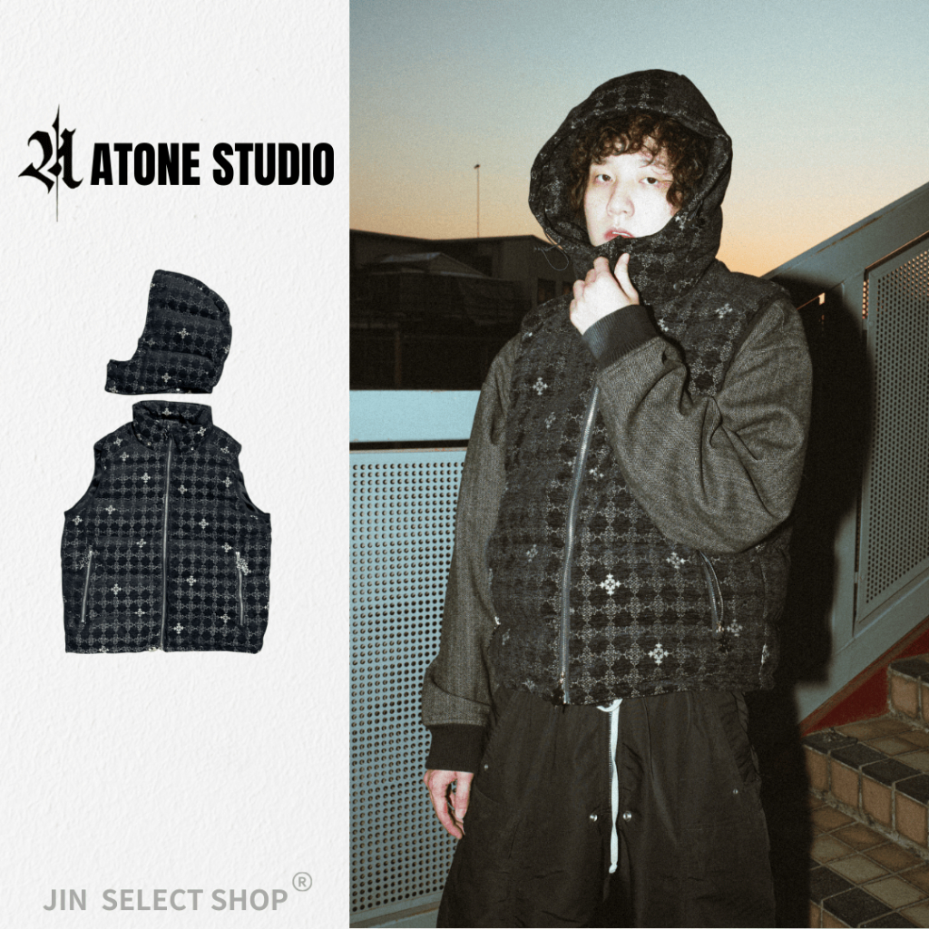 【JIN】ATONE Custom Jacquard Puffer Vest 光澤滿版Logo充棉背心