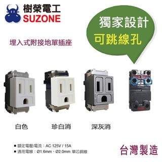 🔥現貨/多件享優惠【樹榮電工SUZONE】埋入式 附接地單插座/可跳線/接地插座/單顆接地插座