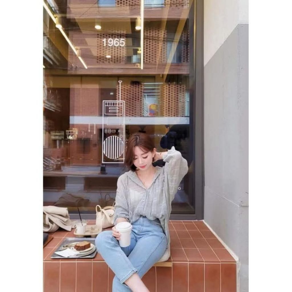 正韓。漂亮歐膩家。copiner。綠色格紋連帽紗質外套。襯衫。