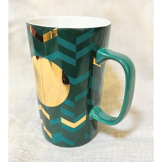 S2美國帶回2014二手Starbucks星巴克人字金綠色節慶版咖啡杯#星巴克馬克杯Green Gold Chevron