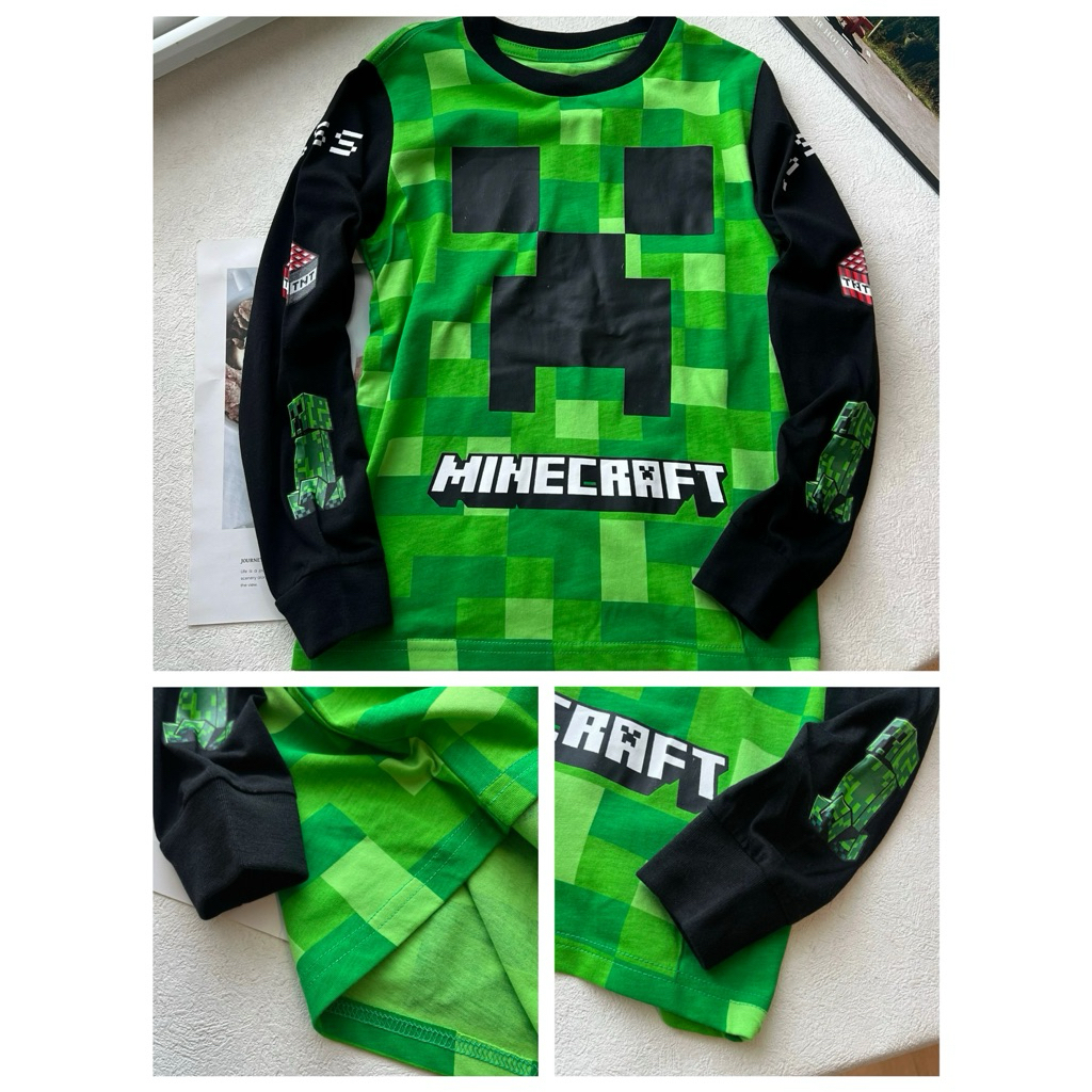 現貨🖤外貿原單Minecraft 我的世界衣服創世神衣服薄款麥塊t恤長袖上衣T恤苦力怕春秋季棉質薄款男童長䄂圓領T恤
