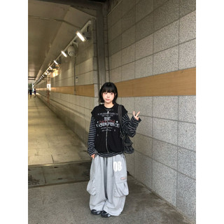 [ RENDERT_TW ] 🇰🇷韓國 SEAZ Gather 印刷08數字 大口袋打褶卡戈百慕達棉料長褲 復古古著