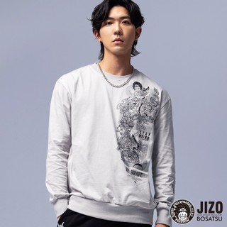 BLUE WAY 地藏小王 - 男款 山海妖怪傳龍虎鬥長TEE(淺灰)