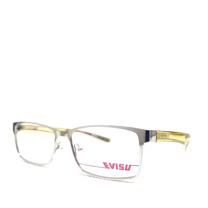 EVISU 日本福神 時尚潮流 亞洲版 流線速度感 銀色輕合金 透黃色鏡腳 銀色字體LOGO 光學眼鏡