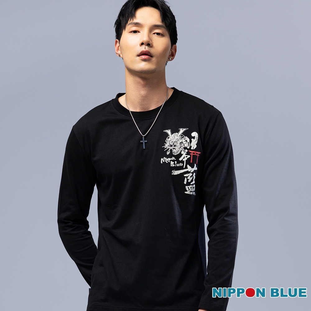 BLUE WAY 日本藍 - 男款 藍字貓武士薄長TEE