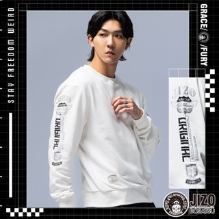 BLUE WAY 地藏小王 - 男款 雙袖標章文字長TEE(白)