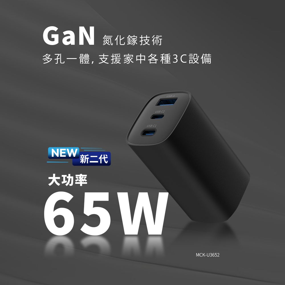 【隔日達現貨+保固】65W GaN 氮化鎵三孔快充頭 快充頭 充電頭 Type-C充電頭 USB充電頭 PD快充頭