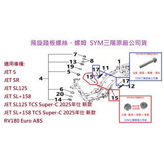 SYM 三陽 原廠 JET S SR SL SL+ JETS 飛旋踏板螺絲 後腳踏板 螺絲 螺姆 螺帽 螺母 FZA