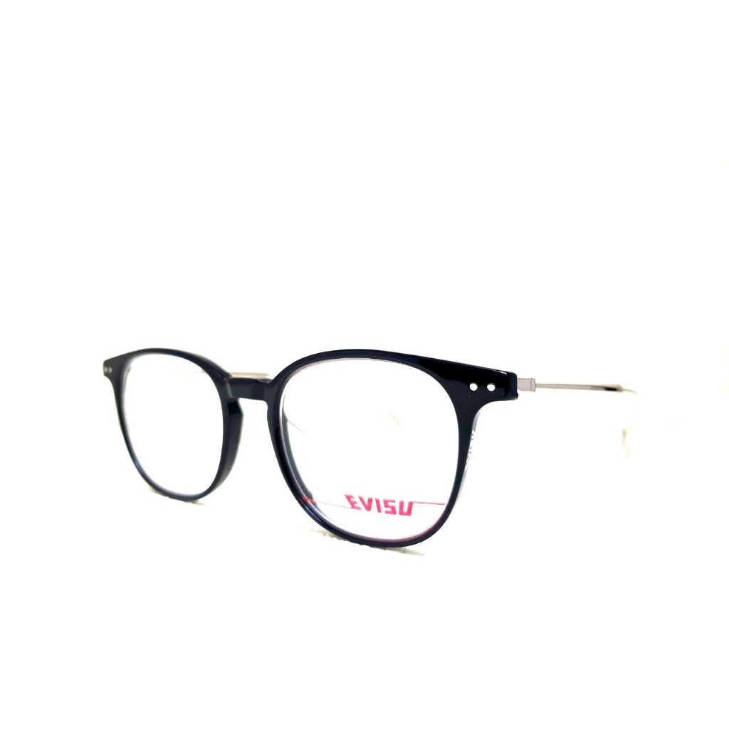 EVISU 日本福神 亞洲版 時尚復古 黑色鏡面 鉚釘造型 銀色細緻鏡腳 獨特字體LOGO 設計在鏡框邊 光學眼鏡
