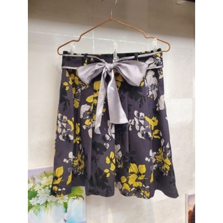 A3 HOGO COLOR 花卉印花高腰A字裙 綁帶蝴蝶結設計 M號