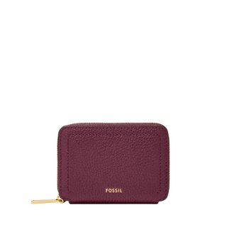 FOSSIL Logan 真皮拉鍊RFID防盜卡夾-紫色 SL10045649