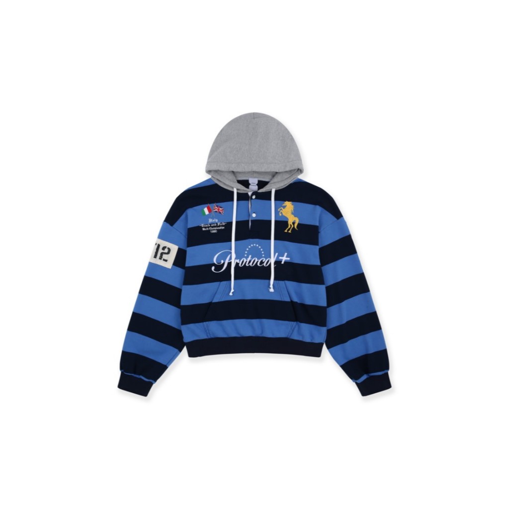 【狼嚴選】Protocol Index STRIPE POLO HOODIE - BLUE