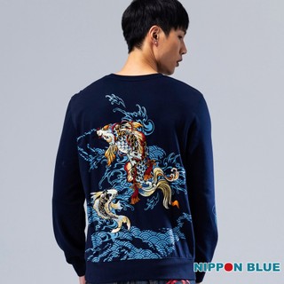 BLUE WAY 日本藍 - 男款 金標招福鯉長TEE(丈青)