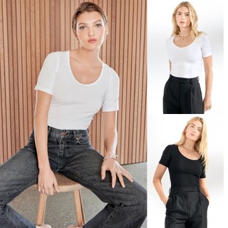 Bread & Boxers Scoop Neck 有機棉女用深U圓領T 白/黑 素t 白t 女短袖上衣 女上衣