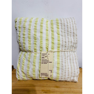 MUJI 無印良品 凹凸織床包 雙人床包 （綠色條紋）