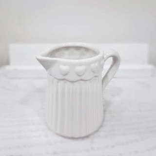 ✦微瑕美物✦【荷蘭 Clayre & Eef】純淨白愛心條紋牛奶罐