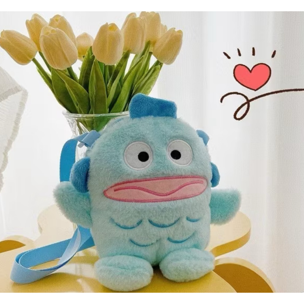 💕［全新現貨］💕漢頓可愛毛絨丑魚怪布款 單肩斜挎手機包立體大嘴巴斜挎包 醜魚 漢頓 人魚漢頓 醜魚漢頓 包包