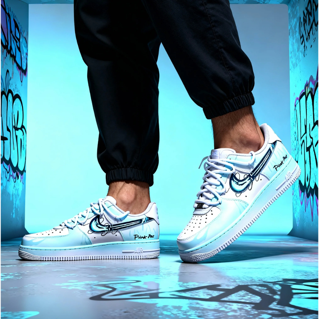 Nike Air Force 1 潮汐鱼影 渐变 手绘涂鸦 清爽高级 解构 复古经典 潮流百搭 板鞋 休閒鞋
