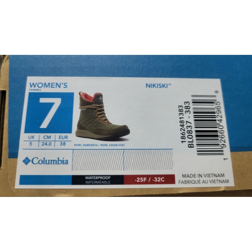 （全新）Columbia Nikiski boots 雪靴 鞋 女生 24公分 US7號