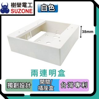 🔥現貨/多件享優惠【樹榮電工SUZONE】二連明盒(白色)｜明BOX/開關盒/插座盒/塑膠盒