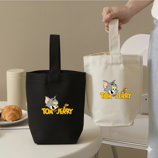 【PUPU】Tom and Jerry 冰霸杯提袋 水壺袋 湯姆貓帆布包 傑利鼠帆布袋小布包 貓和老鼠情侶手提袋環保杯袋