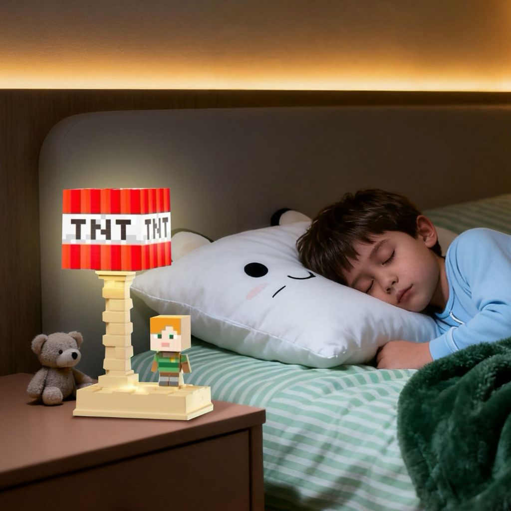 路燈式MC麥塊小夜燈 像素方塊氛圍燈 我的遊戲世界TNT小夜燈 方塊路燈式氛圍燈擺件方塊小夜燈禮物像素方塊led夜燈