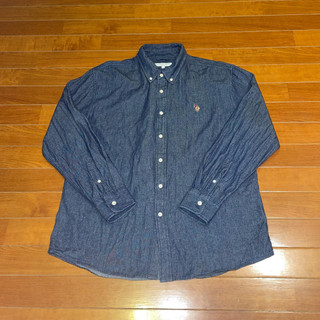U.S. Polo Assn. 男女深藍丹寧彩色馬球刺繡休閒長袖牛仔襯衫 日系潮流街頭流行City Boy穿搭百搭基本款