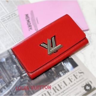 二手旗艦 LOUIS VUITTON LV 罌粟紅色 EPI 牛皮 水波紋 TWIST 12卡 長夾 皮夾(中友店)
