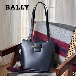 中古正品 <極新美品> BALLY Vintage 古董深藍光澤感硬挺皮革弧形肩背包