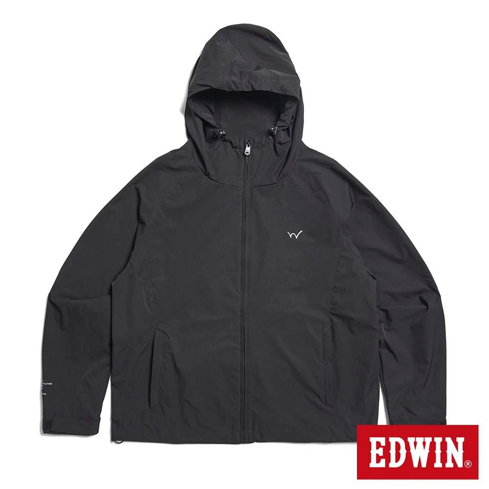 EDWIN 男款 大寬版防風連帽外套(黑色)
