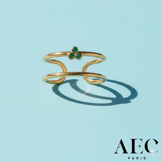 AEC PARIS 巴黎品牌 幸運草綠鑽戒指 可調式雙層金色戒指 THIN RING EREBE