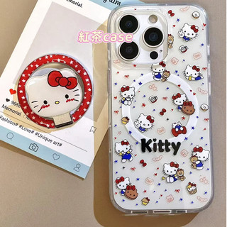 滿屏蝴蝶結kitty 磁吸支架 適用於iPhone17 16 15 14 Pro Max 13 手機殼 全包光面磁吸硬殼